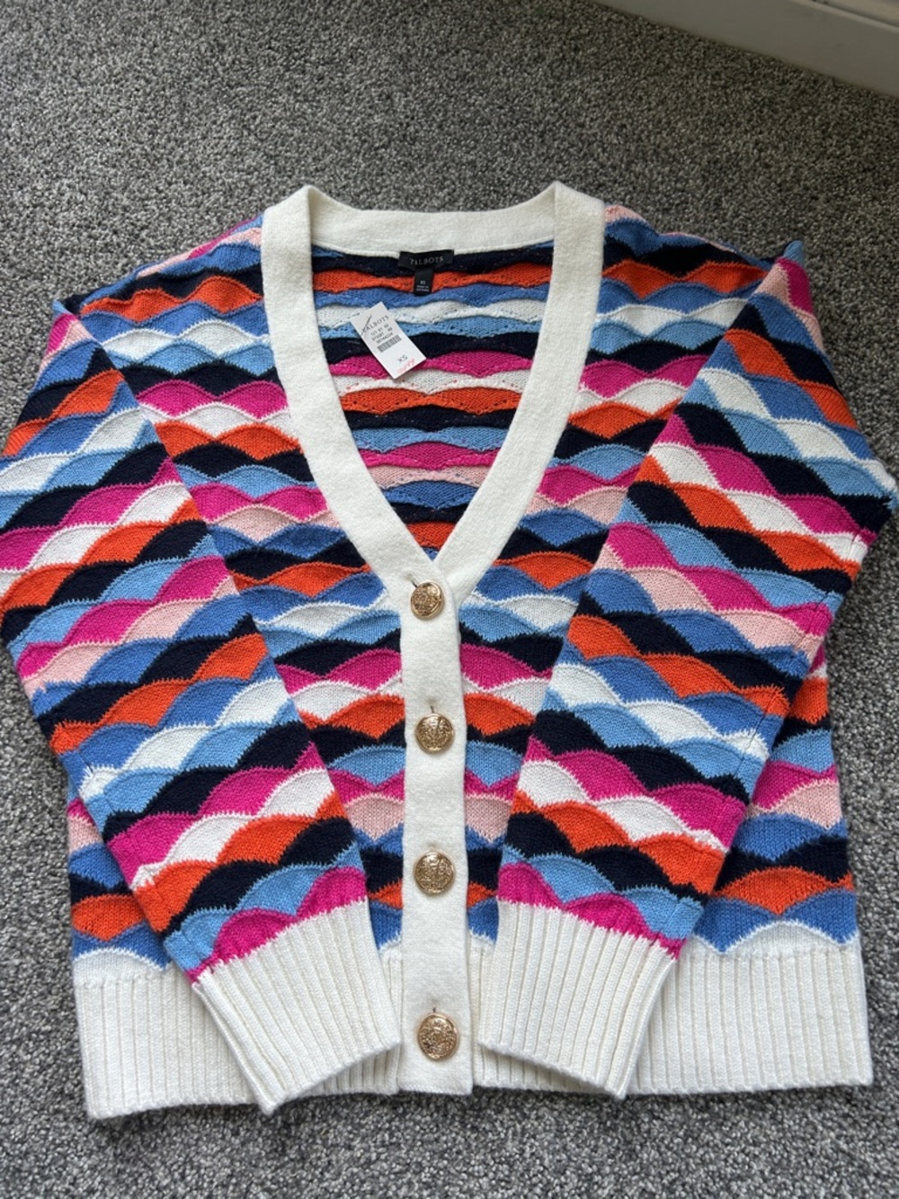 Talbots Scallop-Pattern V-Neck Cardigan - White Trim